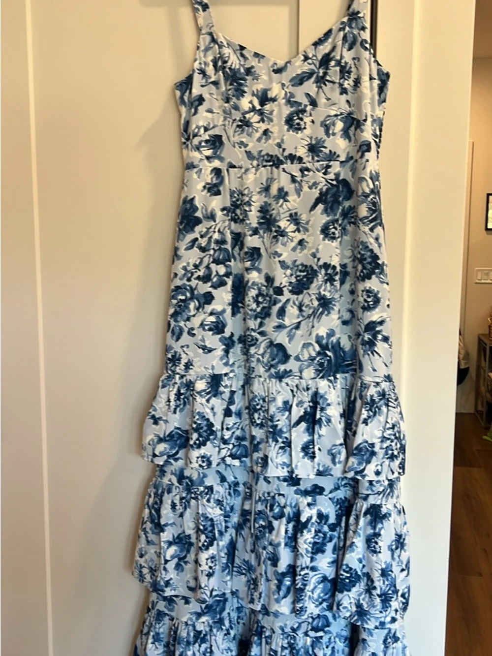 Abercrombie & Fitch White and Blue Floral Tiered Maxi Dress